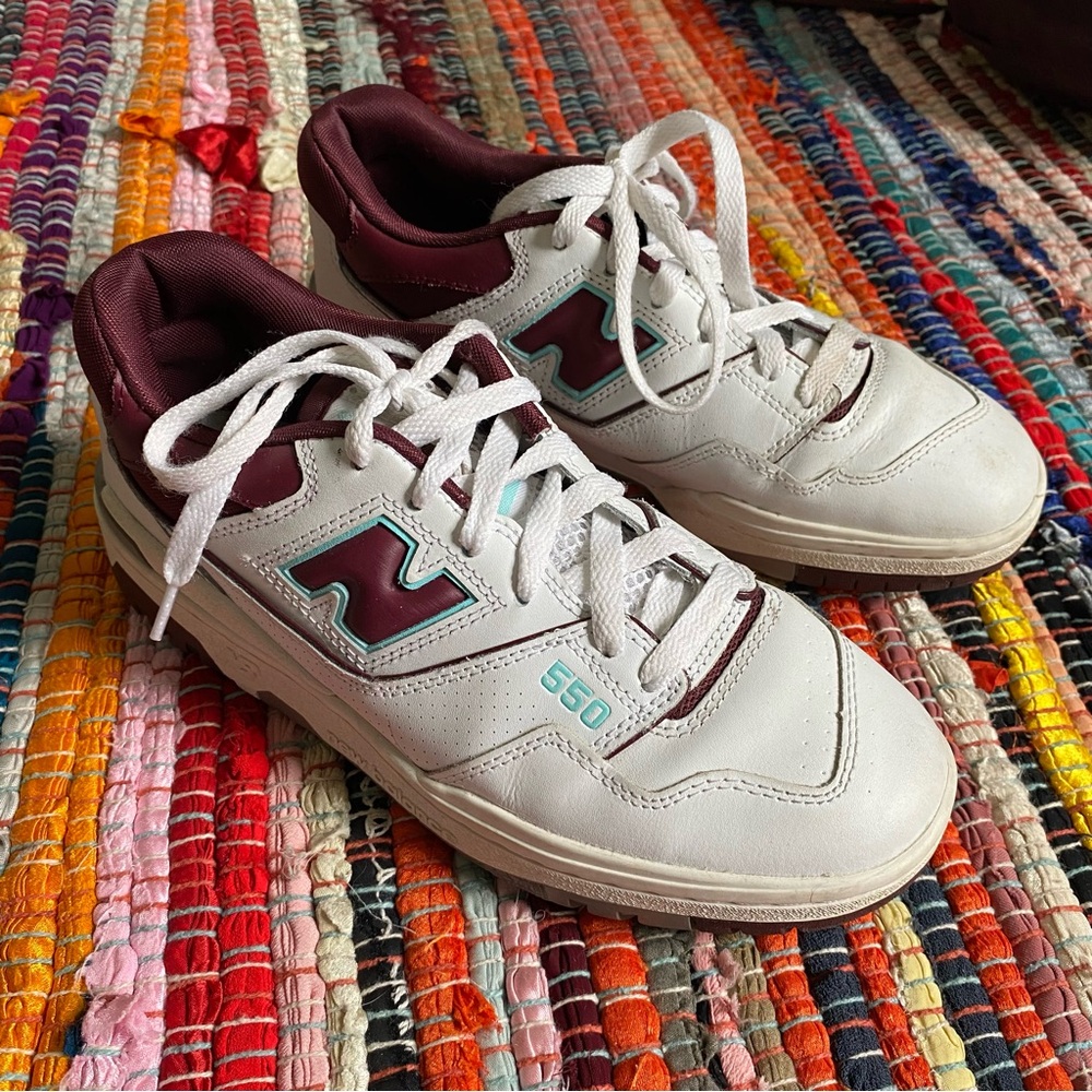 New Balance 550 White Teal Burgundy Sneakers